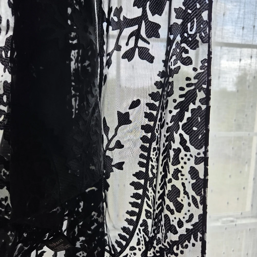 NWT Style & Co Burnout Chiffon Sheer Paisley Floral Fringed Black Scarf 20×73 In
